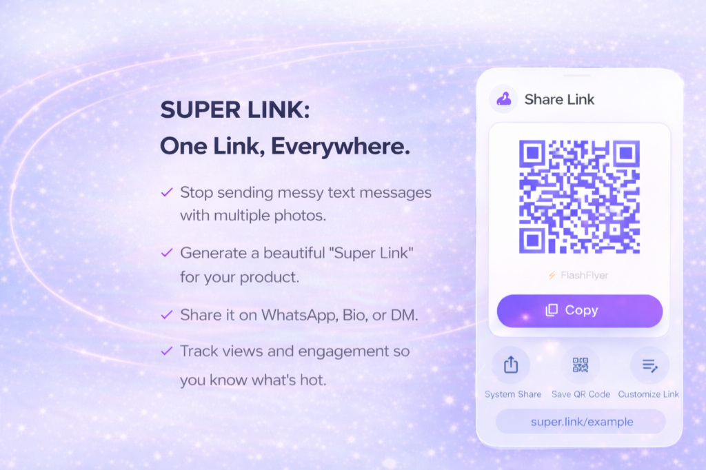 Super Link feature: unified digital catalog link for sharing to WhatsApp, Instagram, and Line